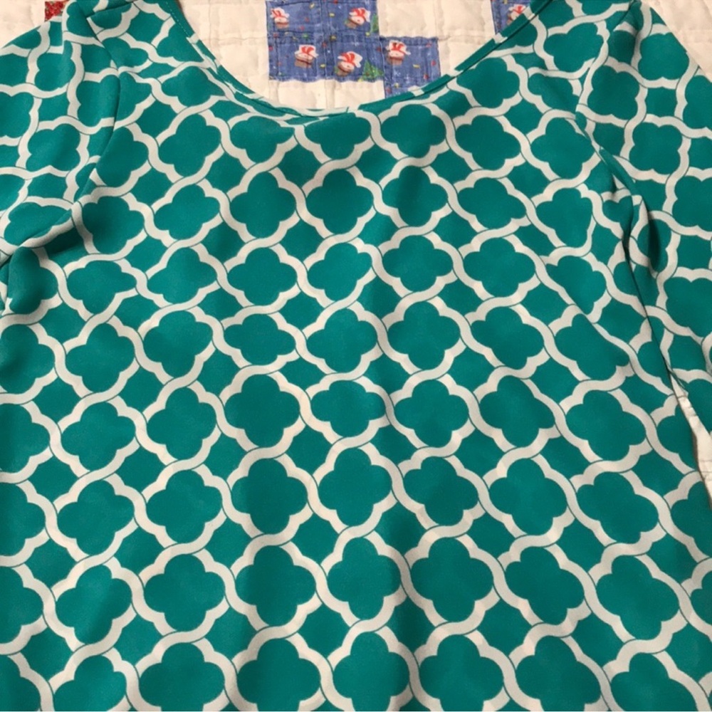 Teal and White Patterned Blouse